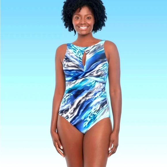 Miracle Brands Dreamsuit piece slimming swimsuit beautiful watercolor print NWT